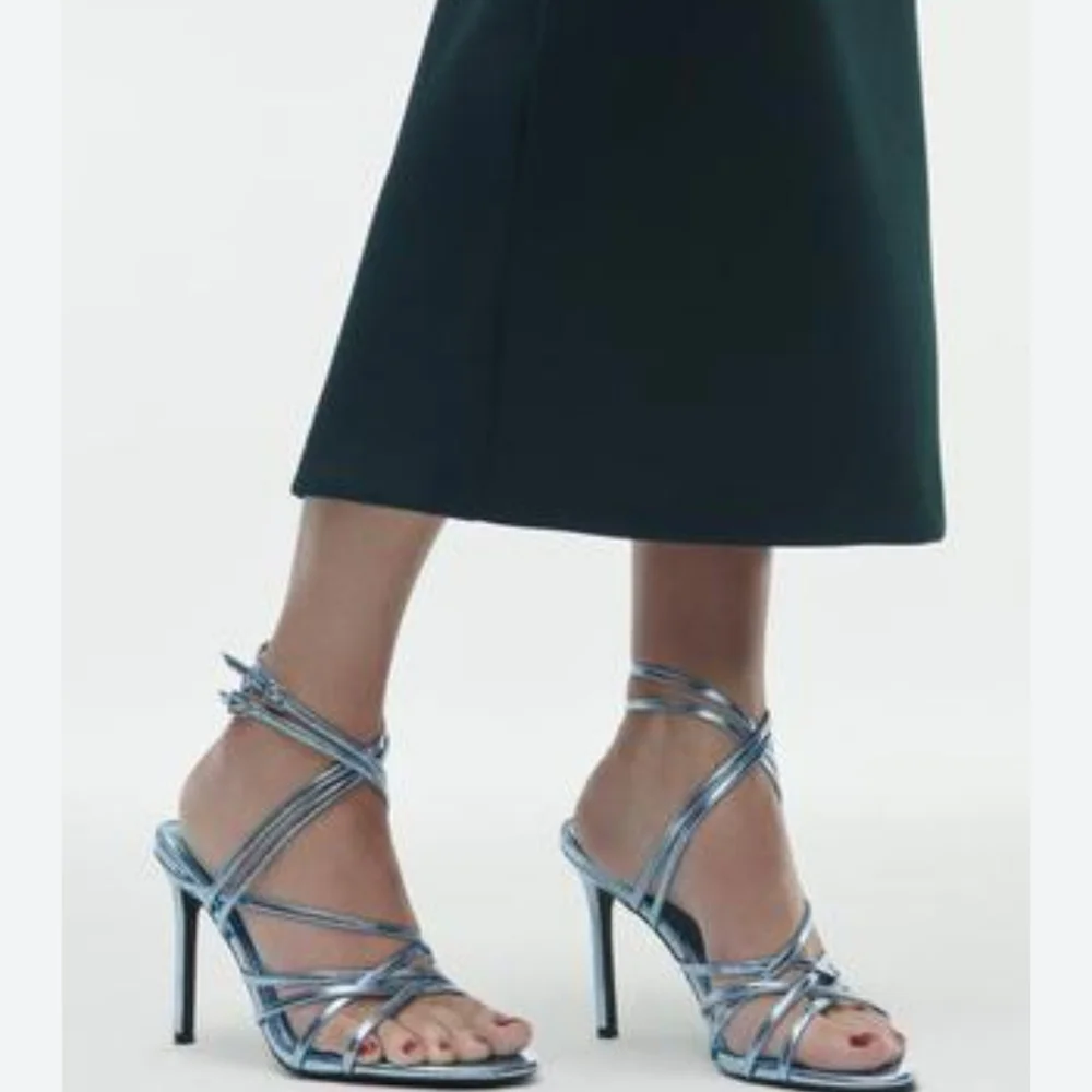 ZARA LIMITED EDITION METALLIC HEELED LEATHER SANDALS